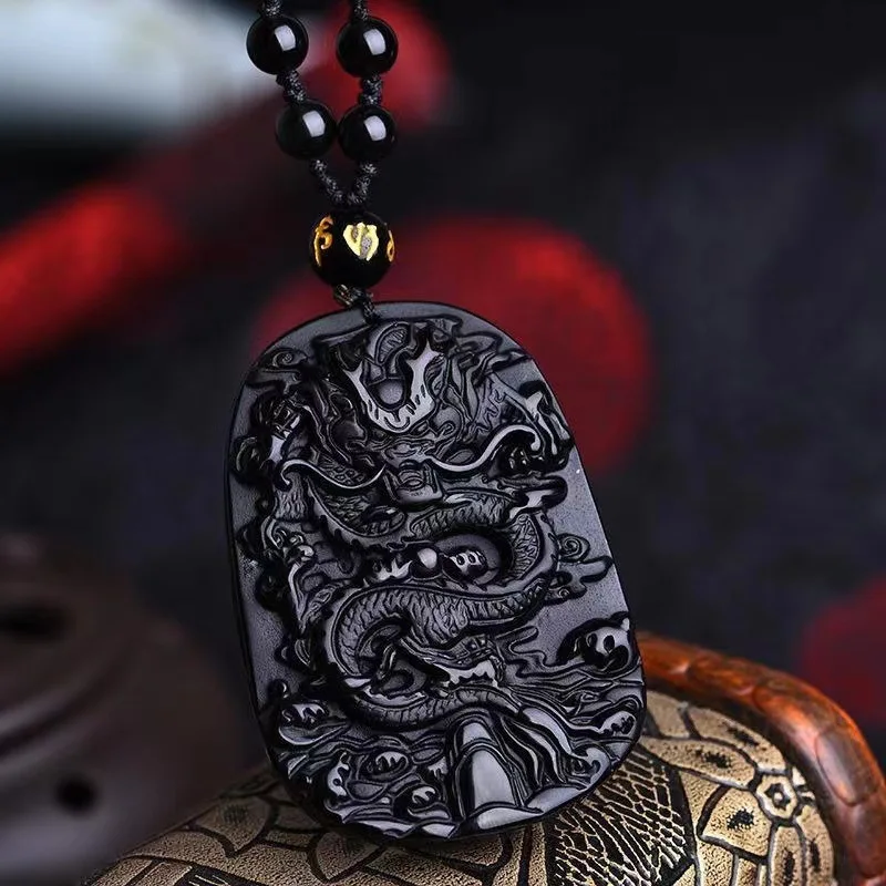 

Natural Obsidian Pendant Sweater Chain Obsidian Pendant Necklace Men's Necklace