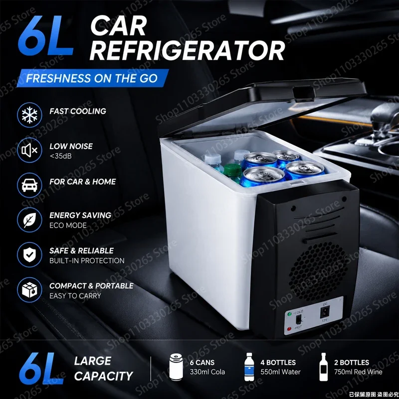 

6L Portable 12V Car Refrigerator, Mini Cooler & Warmer with Fast Cooling for Road Trips, Camping & Home Use