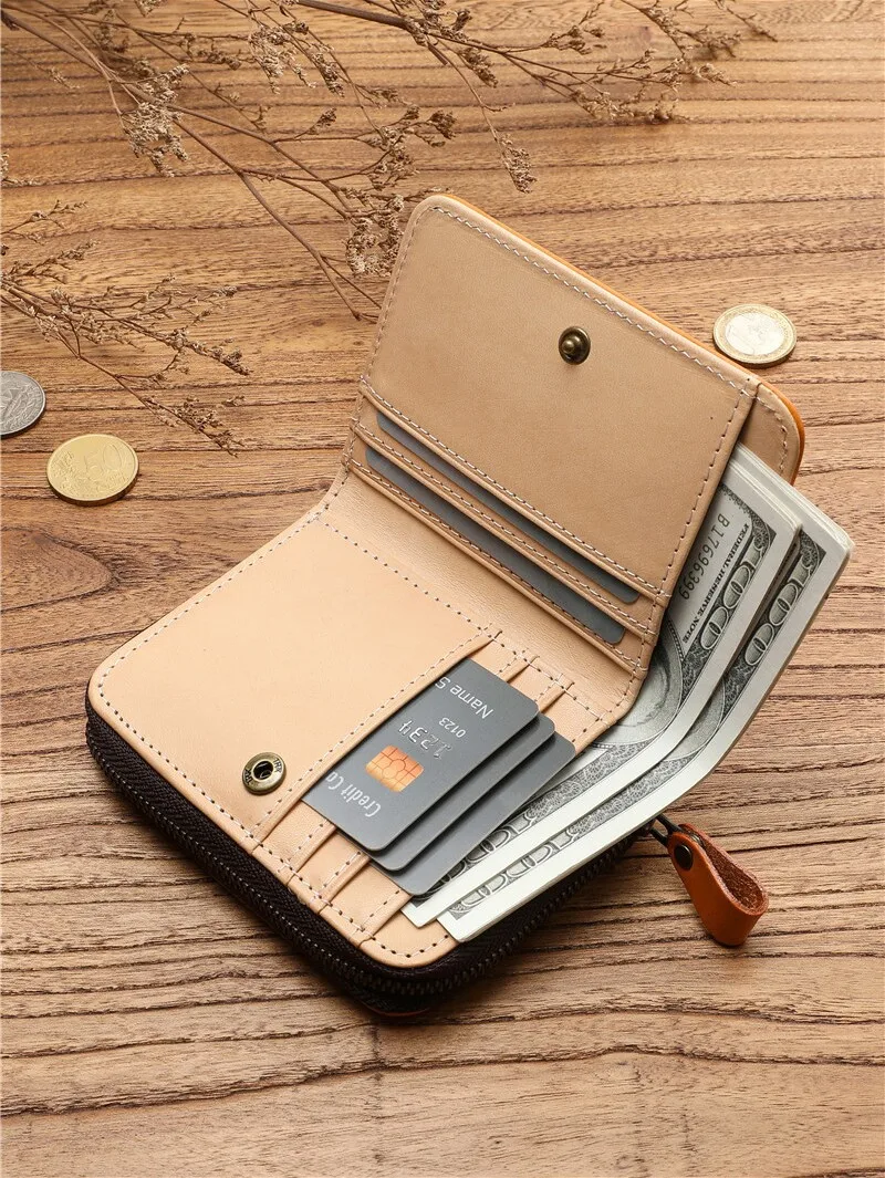 short-genuine-leather-wallet-men's-zipper-coin-purse-tannery-vertical-style-top-layer-cowhide-trendy-card-holder-youth