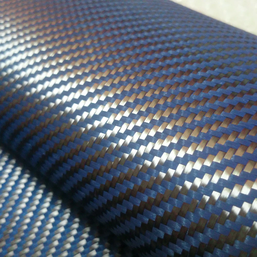 Imagem -03 - Azul Kevlar & Fibra de Carbono Tecido Misturado 2x2 Sarja Aramida Fibra de Carbono Kevlar Tecido de Pano 40 100cm de Largura Pacote de Rolo 3k 200gsm