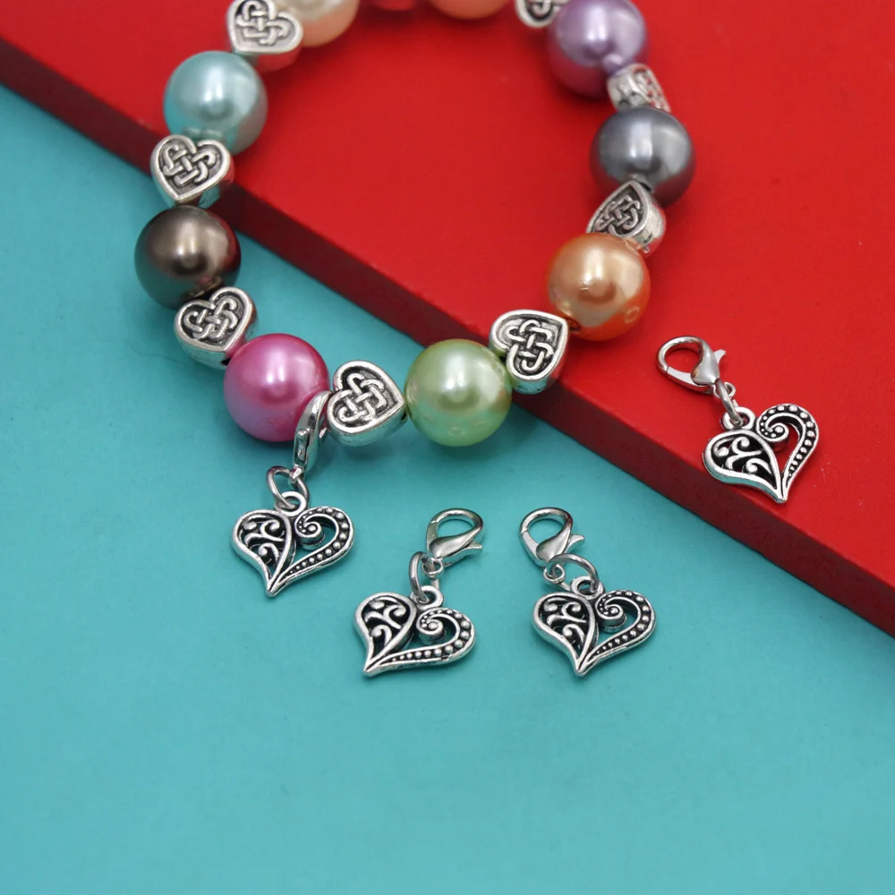 10 Stück filigrane Herz-Schlüsselanhänger mit Karabinerverschluss, Valentinstag, keltisches Herz, DIY-Schmuck für Schlüsselanhänger, Taschen, Schuhe, C919 – Detail 4