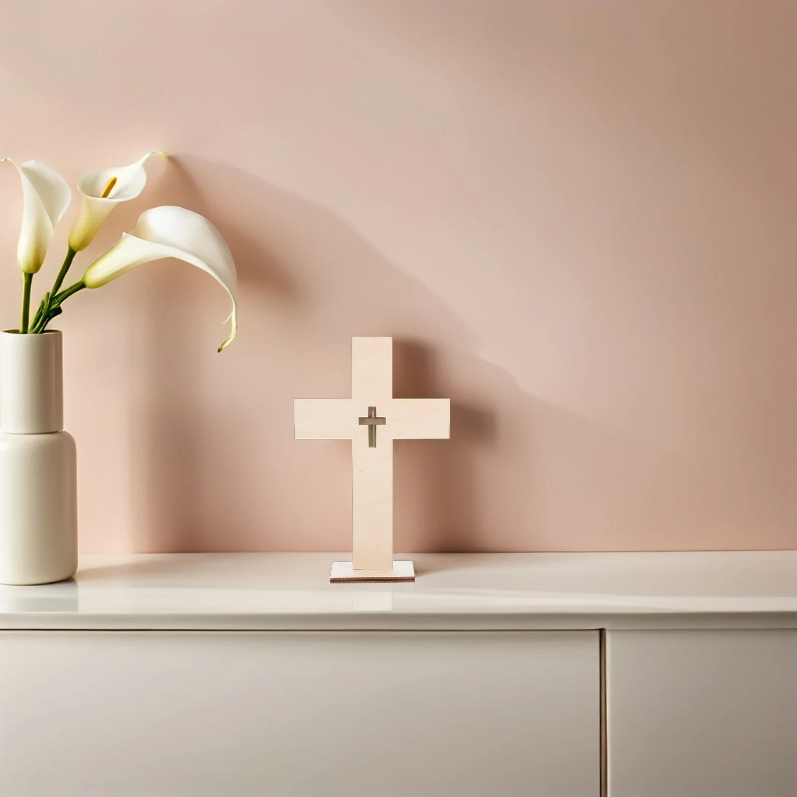 

10pcs Wooden Cross Ornament Natural Wood Craft Religious Decor Desktop Home Office Festival Decoration Cross Shaped Adornment