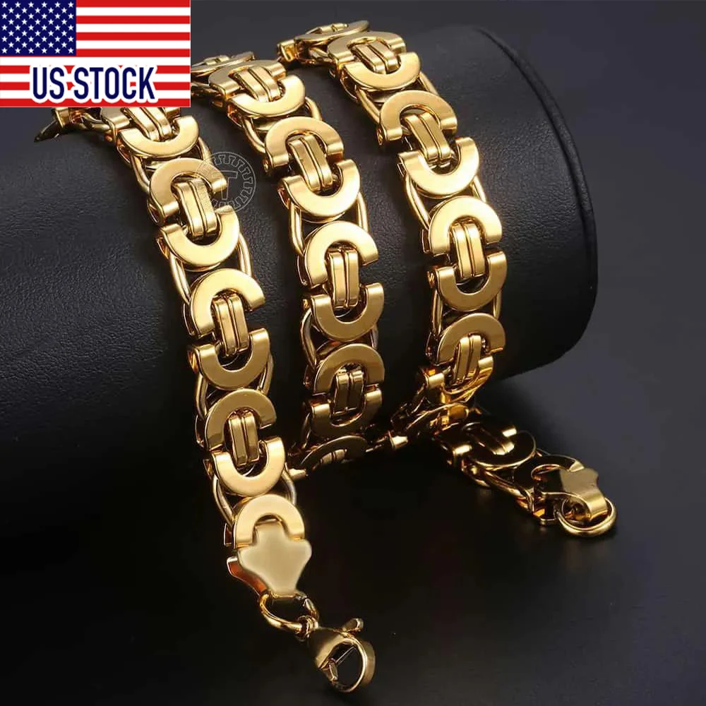 

11mm Chain Necklace for Men Stainless Steel Gold Silver Color Flat Byzantine Link Mens Necklaces Chains Fashion Jewelry DKN104