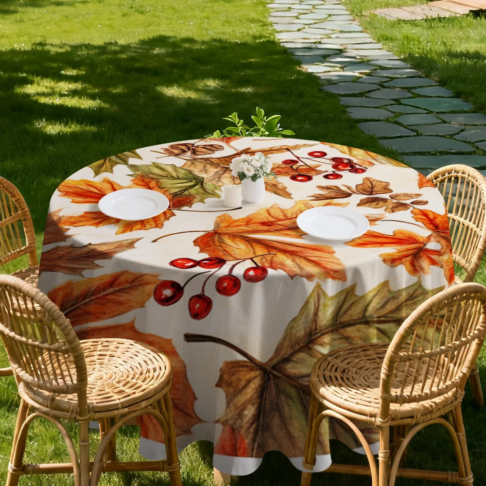 One round tablecloth with autumn leaf pattern, specially designed for seasonal dining stylezyc