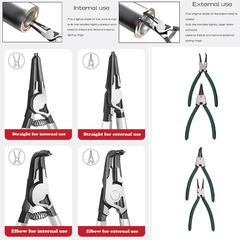 5/7/9 inch Snap Ring Pliers Set Heavy Duty Internal/External Circlip Pliers Kit Straight Bent Jaw for Ring Remover Retaining