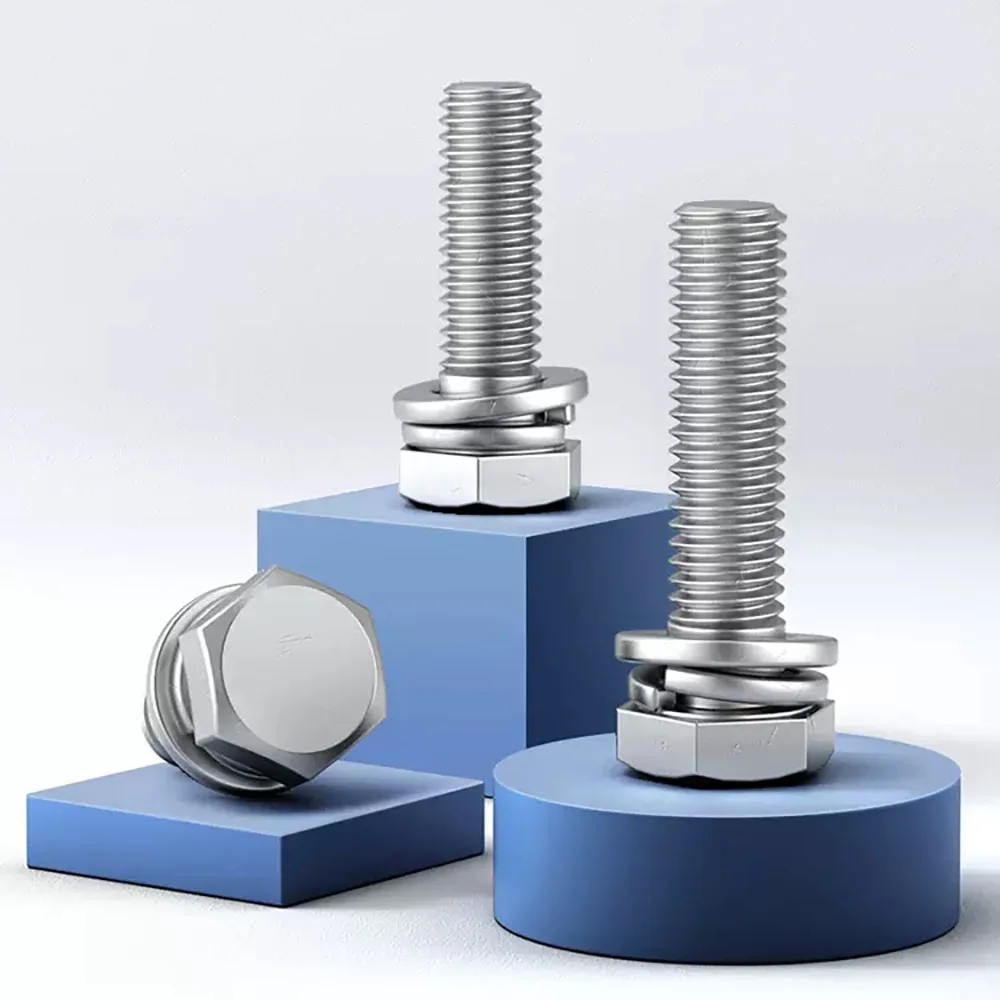 2/5/10/20pcs A2 304/A4 316 Stainless Steel Hexagon Screws Set Bolt Outer Hex Screw Bolts With Flat Washer Spring Gasket M3-M12