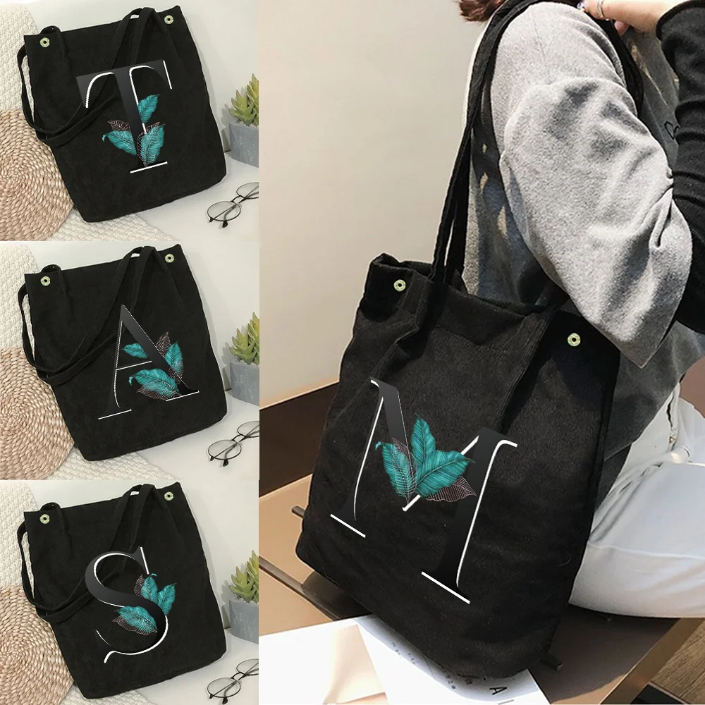 

2025 Women's Corduroy Shoulder Bag Large Capacity Lightweight Foldable Handbag Fashion Women's Handbag Leaf Series