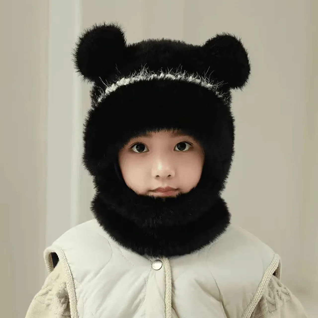 

Kids Plush Scarf Pullover Cap Winter Warm Ear Protection Hat 2-10Year Children One-Piece Beanie Baby Velvet Neckerchief Headgear