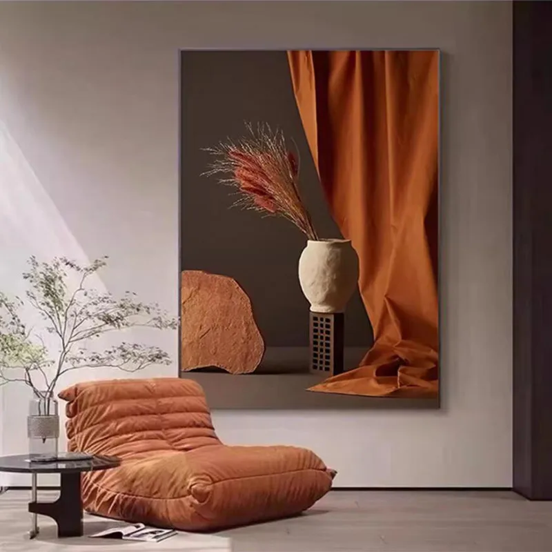 Warm-Tone Still Life Art Print - Rust Orange Textured Wall Decor for Living Room Bedroom, High-Quality Printed Poster, Unframed