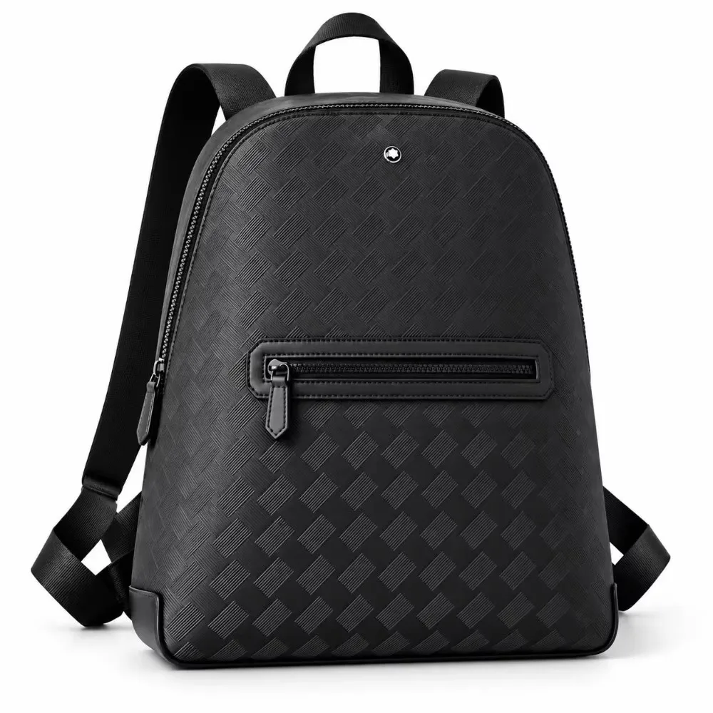 Men's Backpack Business Casual Leather Laptop Bag Woven Texture Zipper Pocket Travel Daypack for Office Work Commuting Daily Use