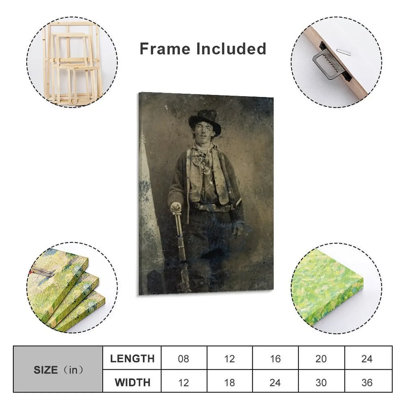 The only surviving authenticated portrait of Billy the Kid (1880) Canvas Painting stickers & posters Decoration for bedroom