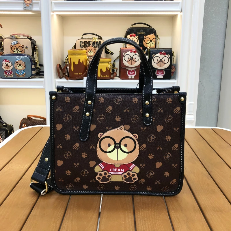 CREAM BEAR The Tote Bag Work Handbag Cartoon Cute Fashion Casual Commuter One Shoulder Bag Crossbody Bag for Women Trend 2024