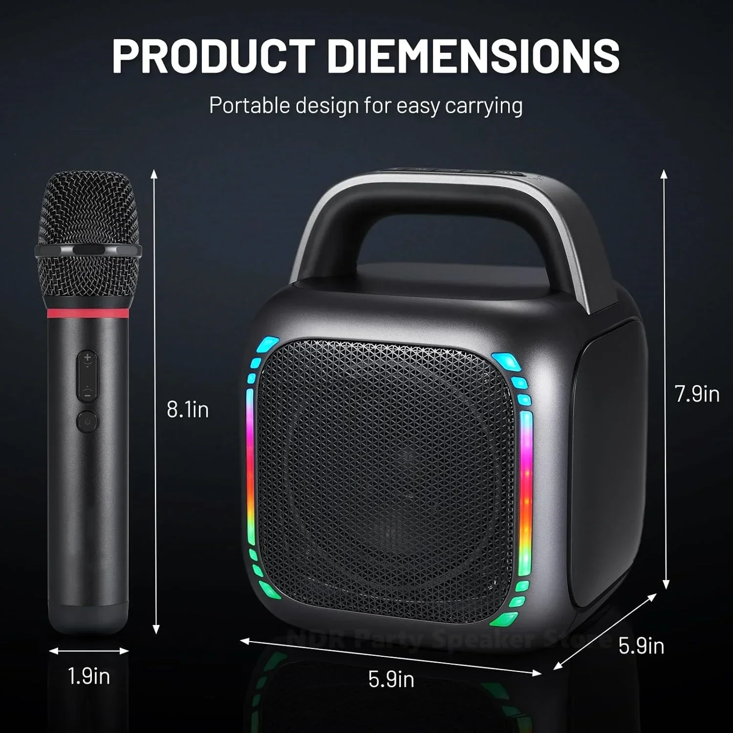 كاريوكي نظام محمول سمّاعات بلوتوث مع ميكروفون لاسلكي RGB مصباح مكبر صوت للحفلات TWS يدعم مساعدة الحفلات/USB/TF