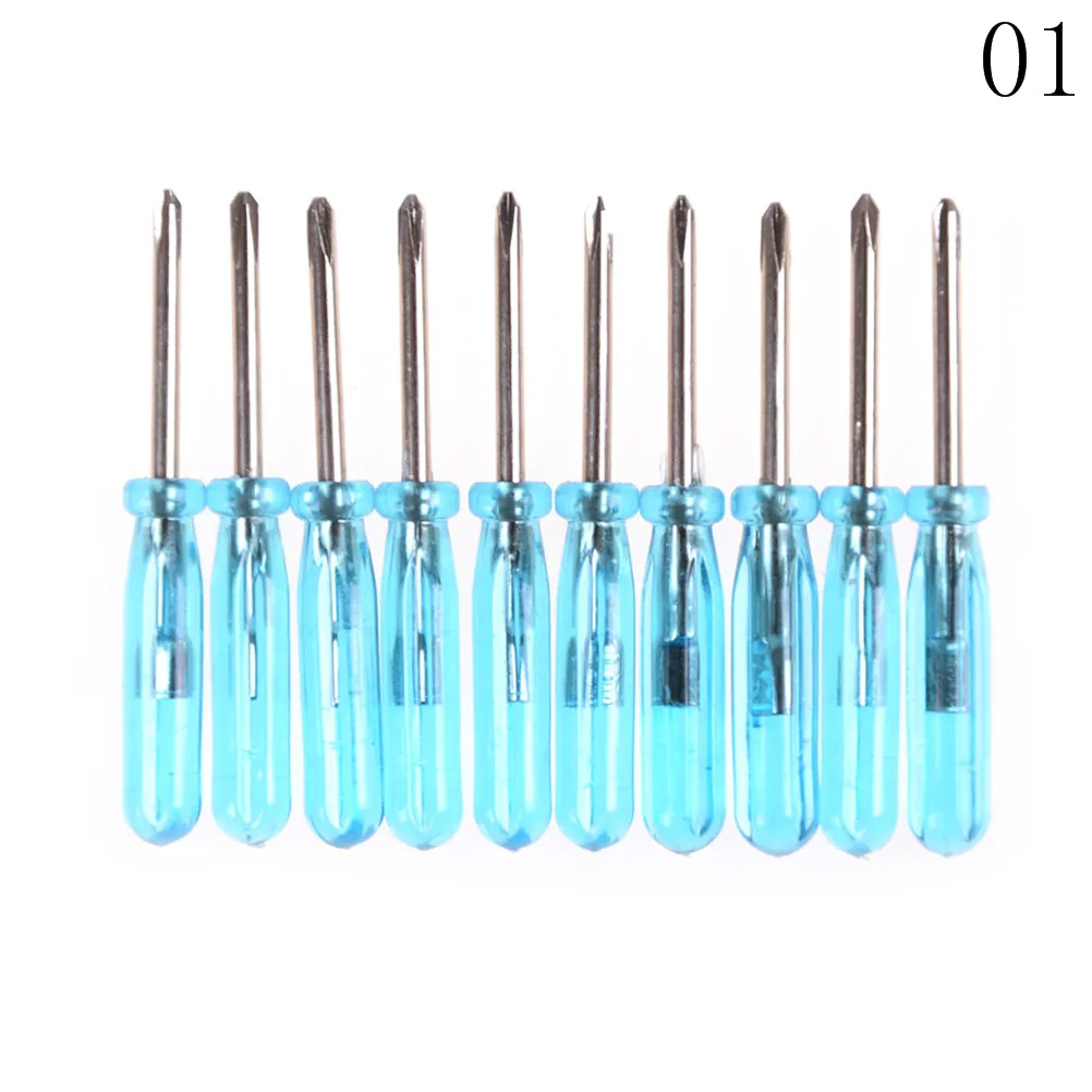 10Pcs/lot 2mm Tip Plastic Handle Stubby Mini Pocket Cross Flathead Screwdriver Tool Wholesale