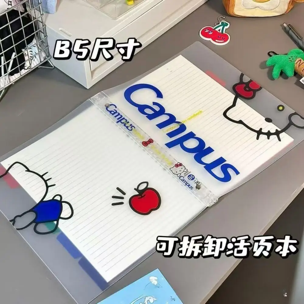 Carpeta bonita Sanrio B5 Hellokitty para estudiantes, carpeta de hojas sueltas, cuaderno, páginas interiores reemplazables, carpeta de anillo de Metal, suministros de papelería