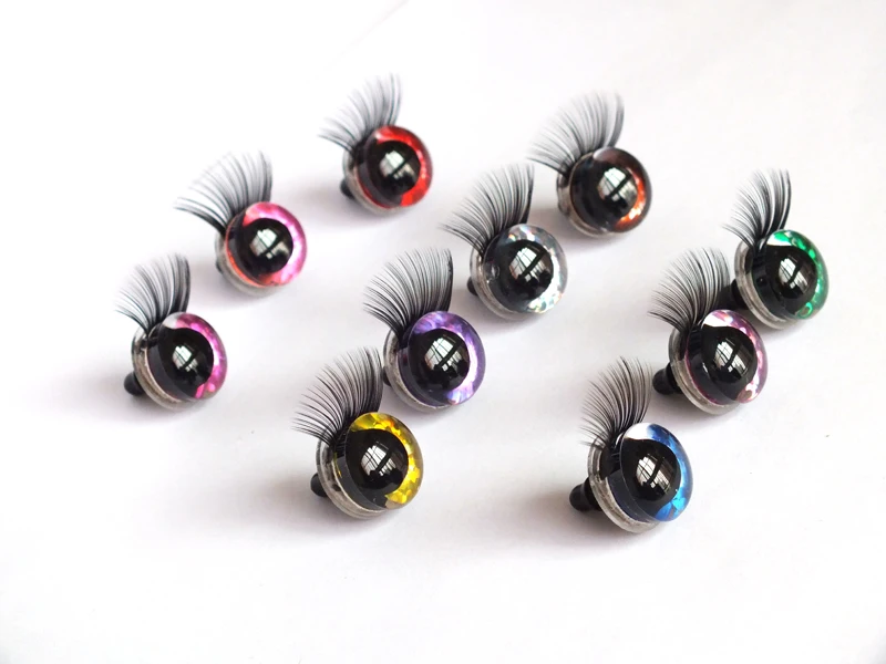 

10pcs Toy Eyes With Eyelash 12/14/16/18mm Eyelashes 3D Safety Glitter Toy Eyes Eyelash For DIY Plush DIY Doll Making