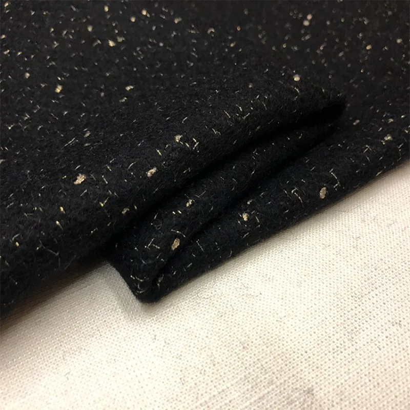 

Woven Wool Coarse Spun Tweed Fabric Golden Thread Black High End Custom Woman's Dress Set Coat Clothing Handmade DIY Fabric