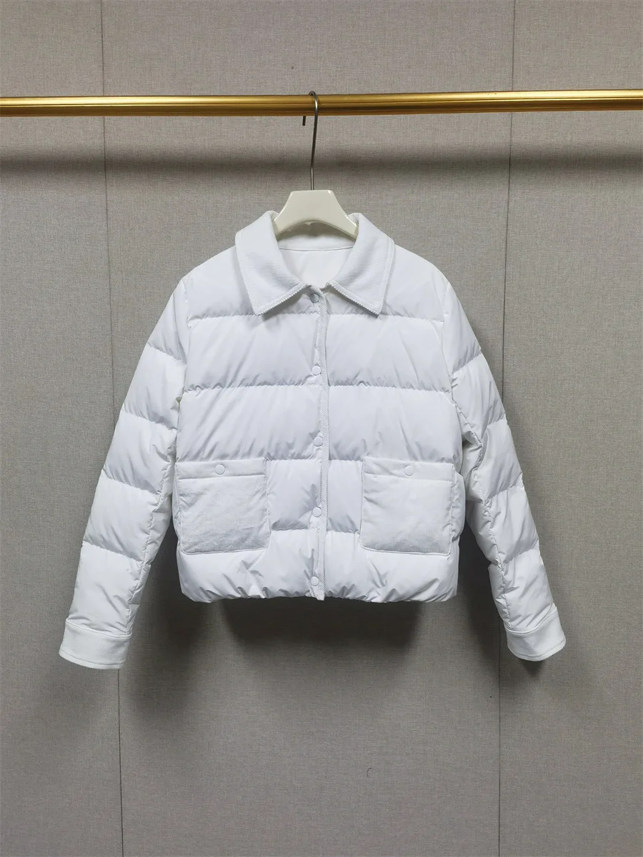 

Модная короткая женская куртка-пуховик с длинными рукавами и отложным воротником, осенне-зимняя новинка во французском стиле