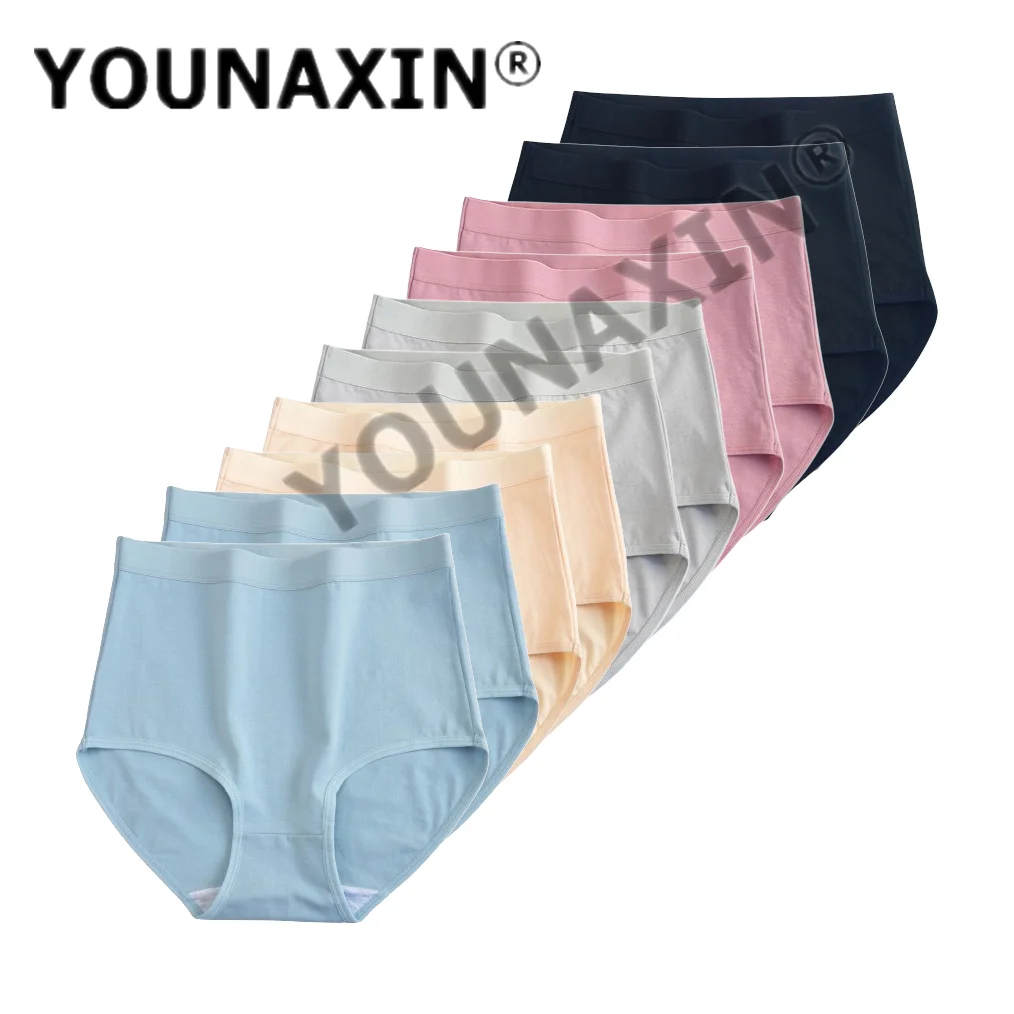 YOUNAXIN 10 قطع الملابس الداخلية النسائية ملخصات ملابس داخلية قطنية عالية الخصر الملابس الداخلية الفتيات مثير سراويل Soild الألوان Undershorts M L XL