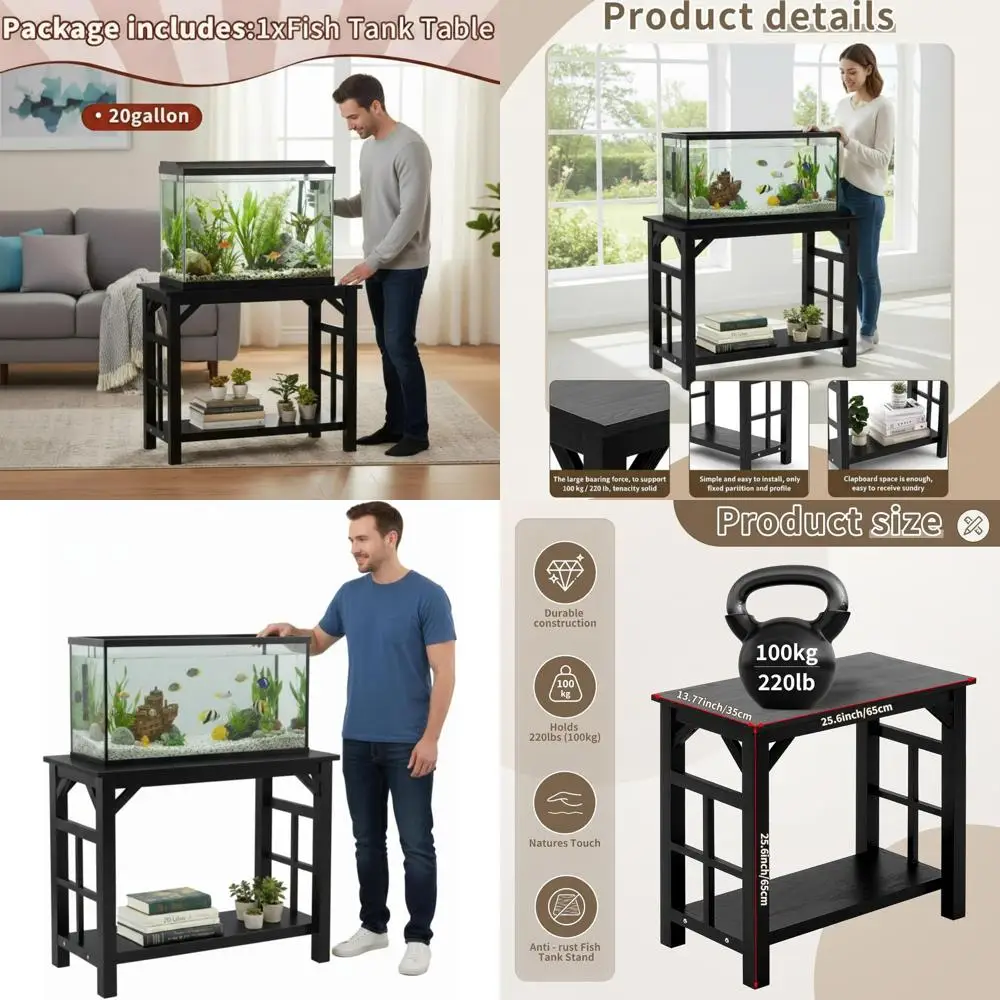 

Прочная подставка для аквариума из массива дерева, для аквариумов объемом 20 галлонов, черная, 25,5 x 14 x 24,4 дюйма