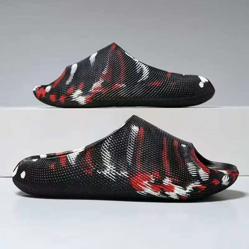 

Summer lightweight soft-soled flip-flops for men women with ink wash print comfortable breathable anti-slip casual beach sandals