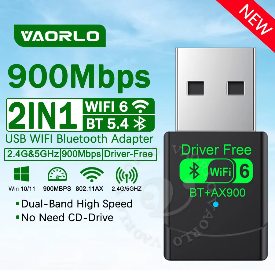 

NEW WiFi 6 AX900 Bluetooth 5.4 WiFi USB Adapter Wireless Network Card 2.4G&5GHz Wi-Fi Receive For PC/Laptop Win10/11 Driver Free