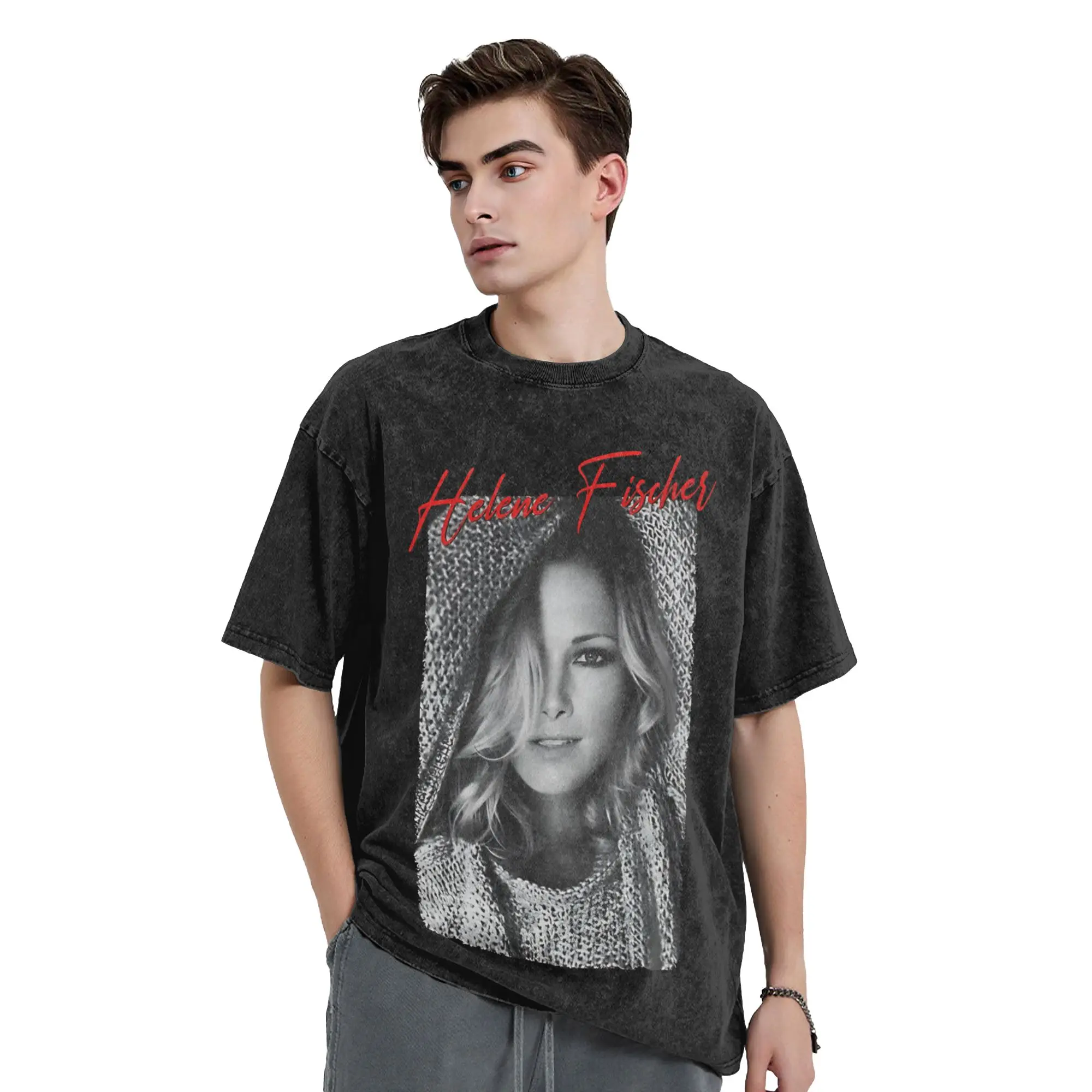 HELENE FISCHER  Vintage Washed T-Shirts for Men Women Music Funny Pure Cotton Tee Shirt Round Neck Short Sleeve T Shirt