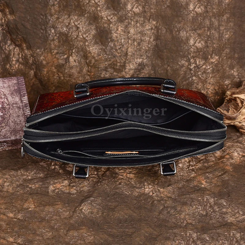 Imagem -05 - Oyixinger-maleta de Couro Artesanal Bolsa de Negócios para Macbook Laptop Couro Genuíno Bolsa de Viagem Ombro Nova Bolsa de Negócios Masculina 14