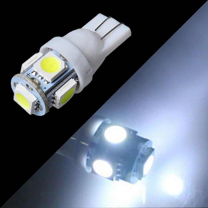 10pair Car LED Bulbs For T10 5050 White License Plate Interior LED Reading Lights 6000K 5W White LED Signal Lights Auto Parts