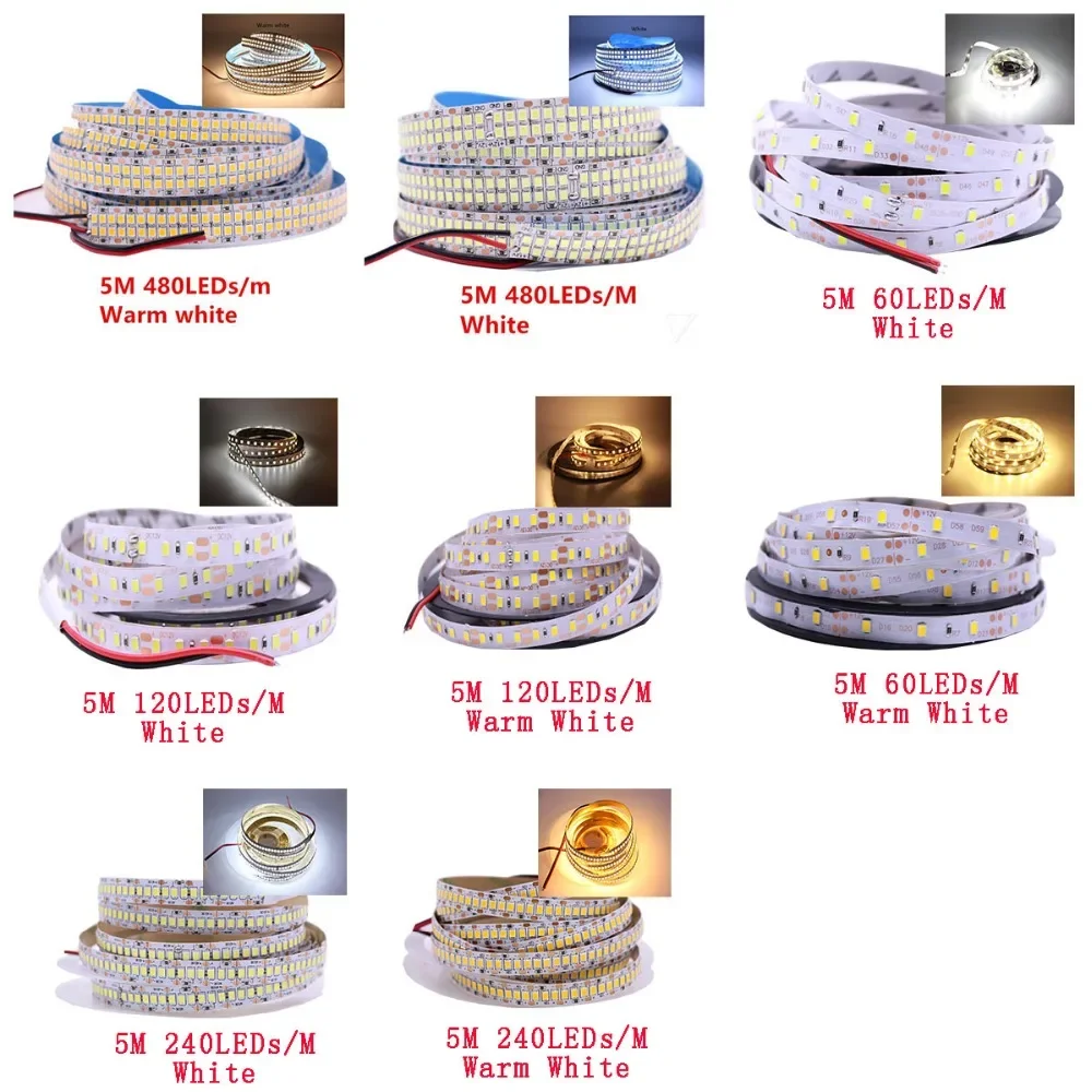 SMD 2835 5630 5050 60/120/240/480LEDs/m RGB LED Strip 5M 300/600/1200/2400LEDs/m  DC12V 24V W RGB LED Light Strips Flexible Tape