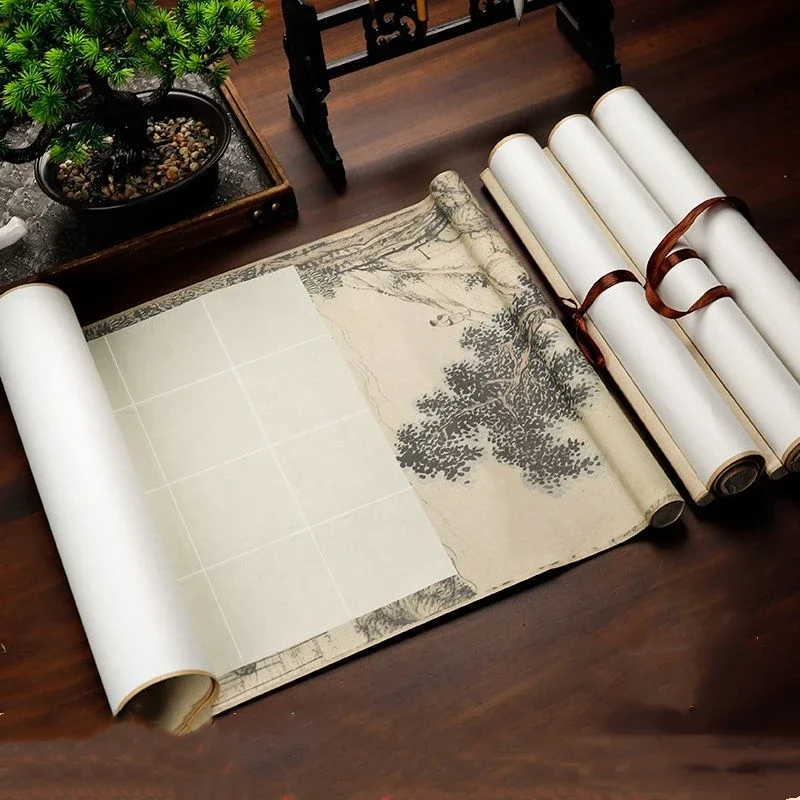 Xuan Paper Scroll Batik Antique Blank Half Ripe Rice Paper Scroll Retro Brush Calligraphy Painting Creation Hanging Scroll