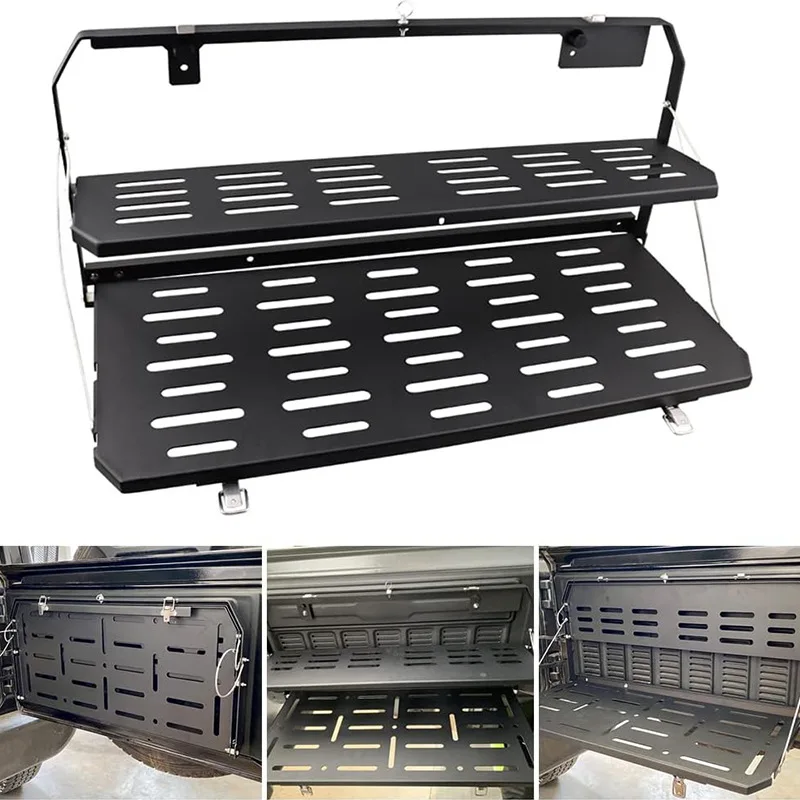 Double-Layer Foldable Tailgate Table Rear Door Table Storage Cargo Shelf Holder Carrier Fit for 2018-2022 Jeep Wrangler JL