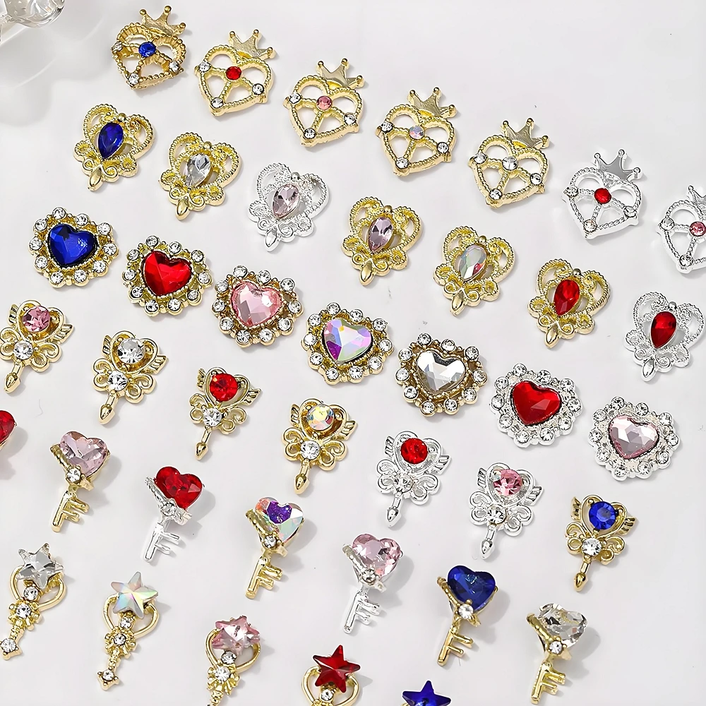 

10PCS 3D Luxury Alloy Love Heart Nail Art Star Rhinestone Magic Wand Charms Accessories For Nails Decoration Manicure Supplies