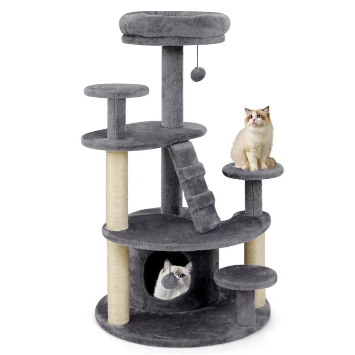

40" Multi-Level Cat Tree for Munchkin & Old Cats - Stable Wide Base, Soft Padded Perch + Large Condo (Gray)