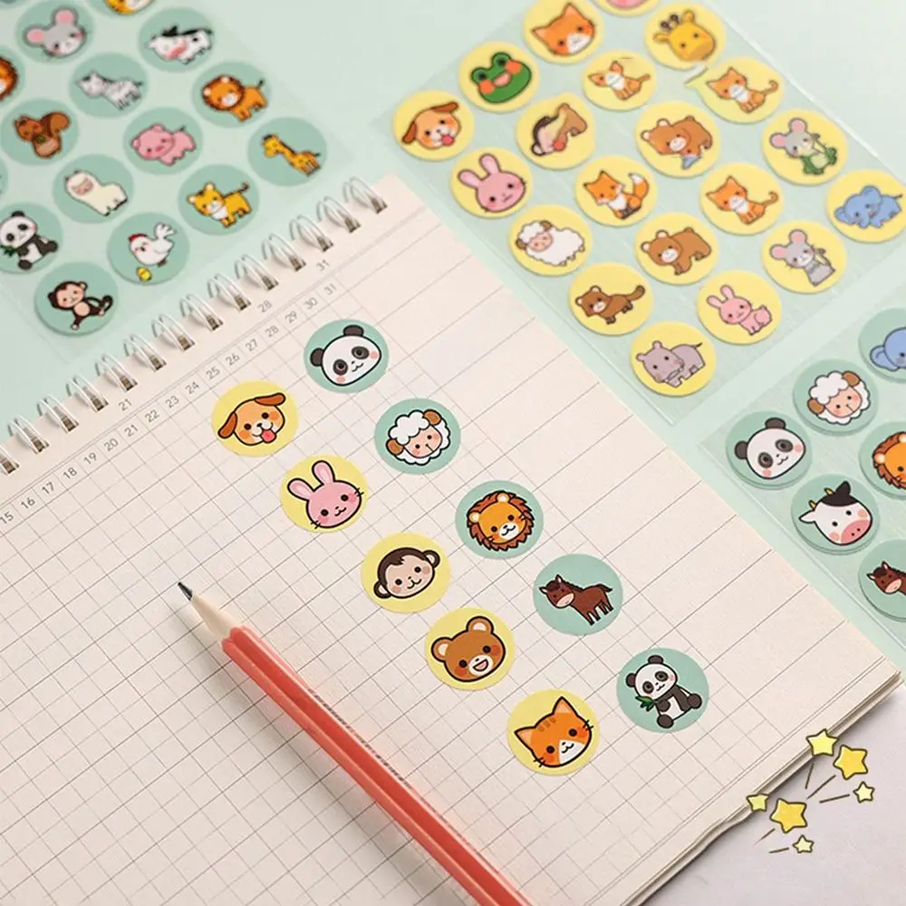 5 sheets/bag Cute Cartoon Animal Sticker Round Waterproof Children's Reward Stickers Hand-painted Inspirational