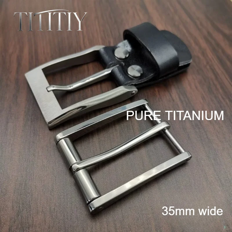 New 35mm Pure Titanium Belt Buckle Men Business Suit Jeans Single Prong Pin Buckle - Rustproof Anti-Allergy Waist Band Accessory