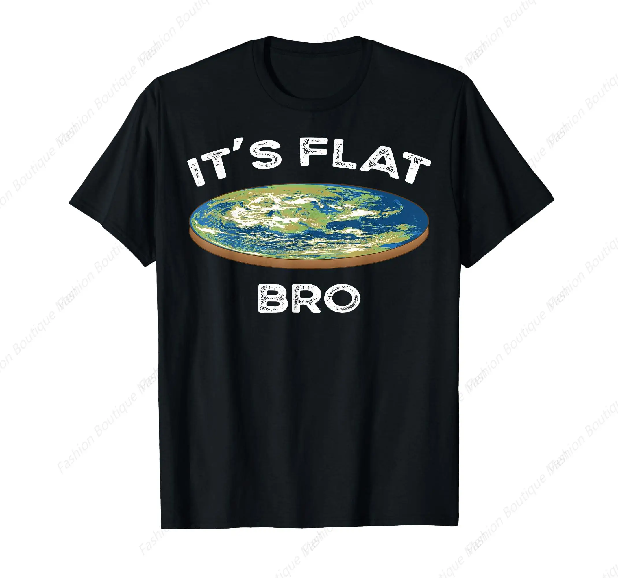 It's Flat Bro Funny Flat Earth Conspiracy Plot Secret Gift T-Shirt Casual Short Sleeve Personalized Top