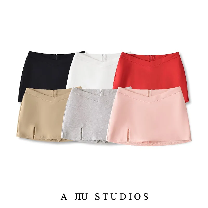 Saia Curta Estilo Americano Sexy para Mulheres, Saia  Bodycon de Cintura Baixa com Fenda, Cor Pura, Versátil, Tendência d...