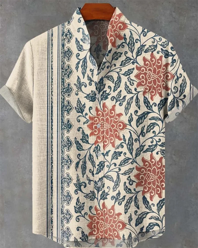 

Новая мужская рубашка с 3D-принтом в стиле ретро с животным узором, повседневная рубашка с короткими рукавами, модная льняная верхняя одежда