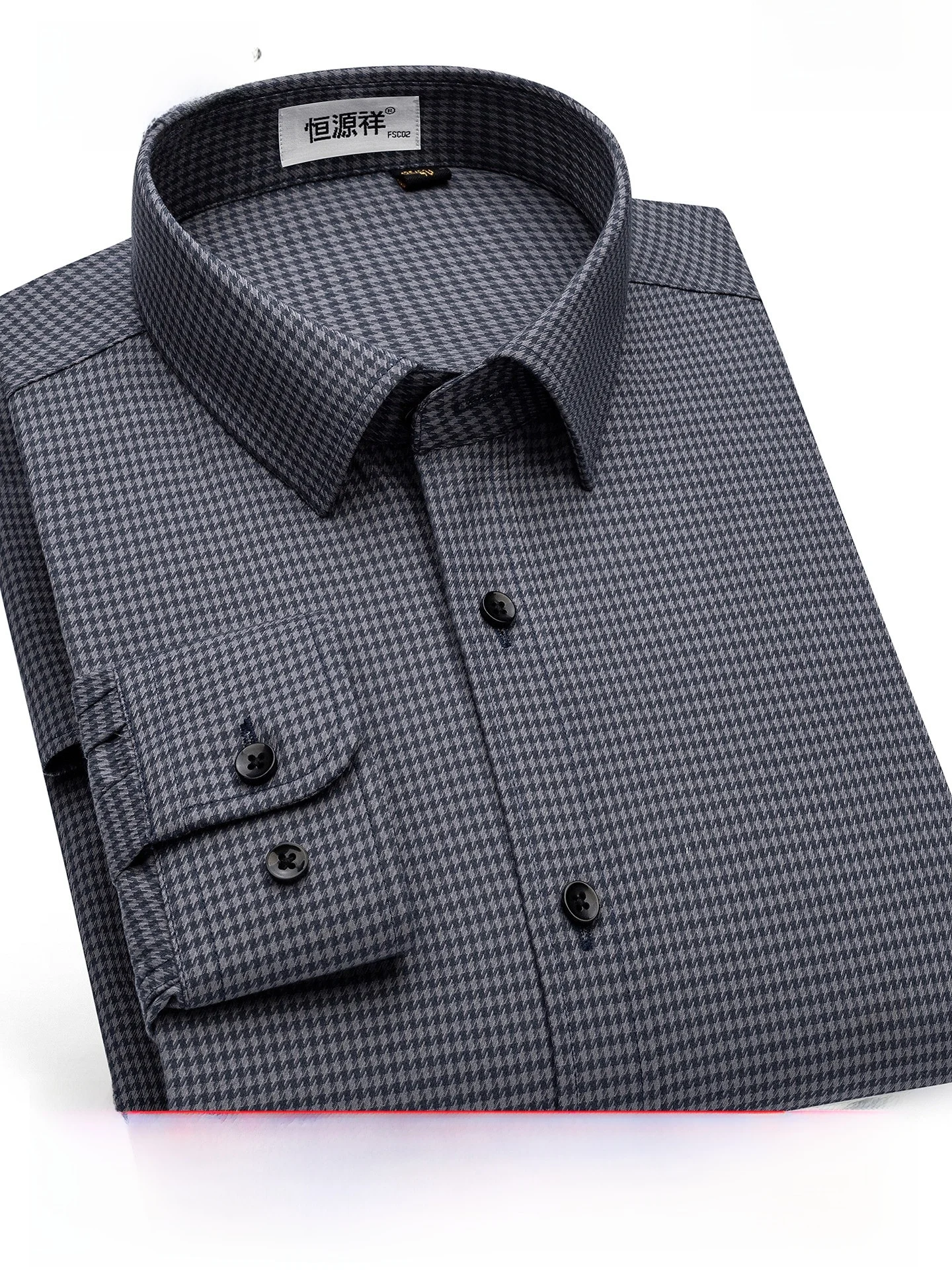 Wool Blend Long Sleeve Shirt for Men Youth Fashion Autumn Winter Standard Fit Button up Checkered Pattern Sharp Collar Machin...