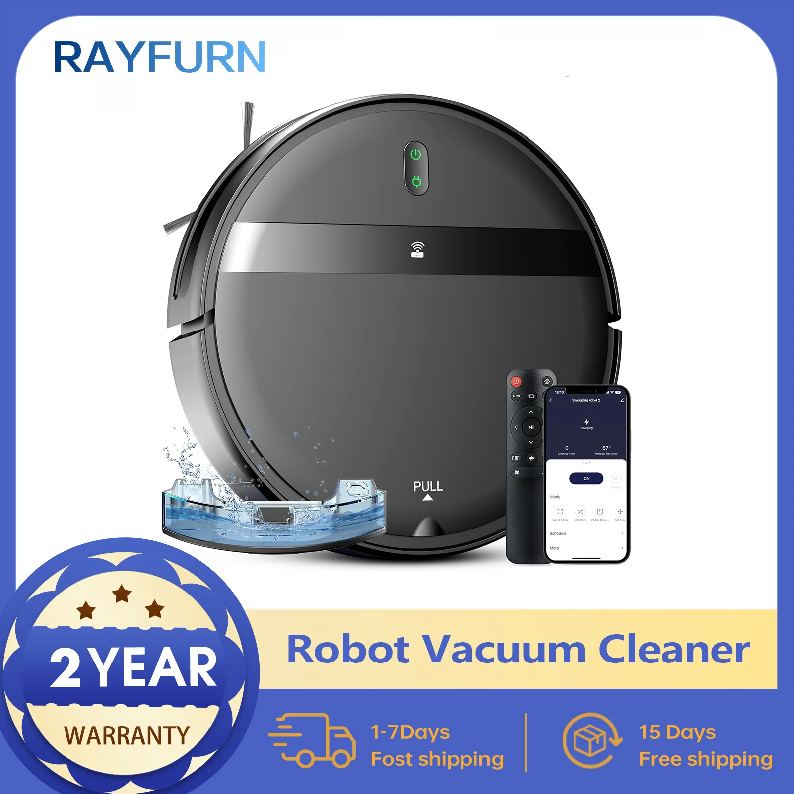 

RAYFURN G20 Robot Vacuum 6000Pa 3in1 Mop & Sweep Smart WiFi/App Control Auto-Clean & Charge Pet Hair Z-Path Anti-Drop/Climb