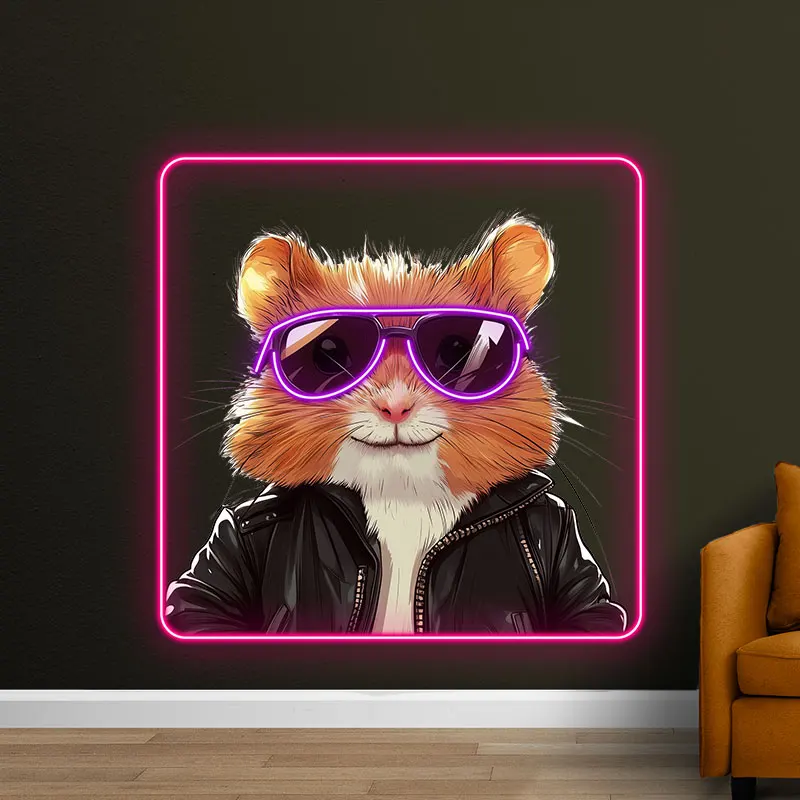 Toysign Custom Neon Sign, Cool Hamster with Sunglasses LED Art - Trendy Neon Poster, Great Decor for Modern Space or Teen Room