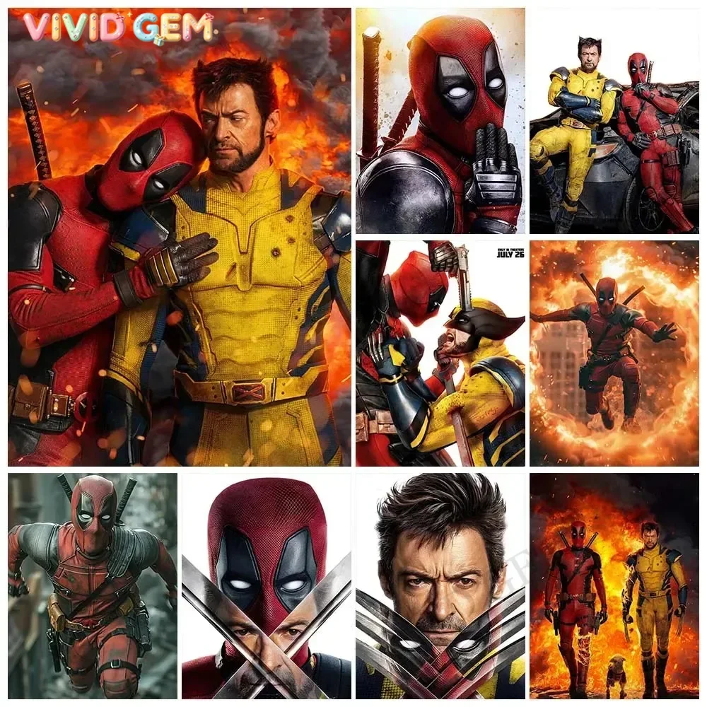 VIVID GEM Marvel Deadpool and Wolverine Diamond Painting Kit 5D Superhero Diamond Embroidery Full Diamond Mosaic Art Decoratio