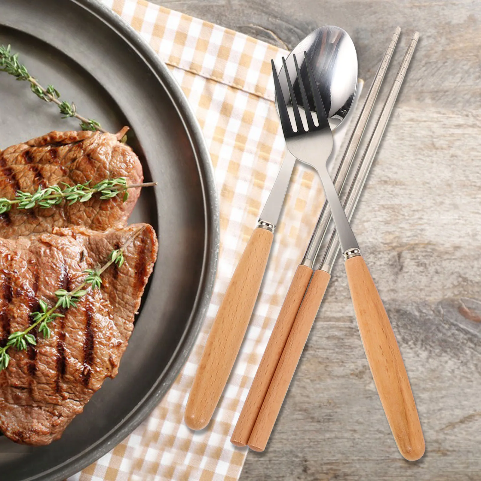 1 مجموعة أدوات المائدة في الهواء الطلق المنظم الفولاذ المقاوم للصدأ أواني التخييم مجموعة المحمولة حقيبة التخزين مخيم أدوات المائدة شوكة ملعقة عيدان