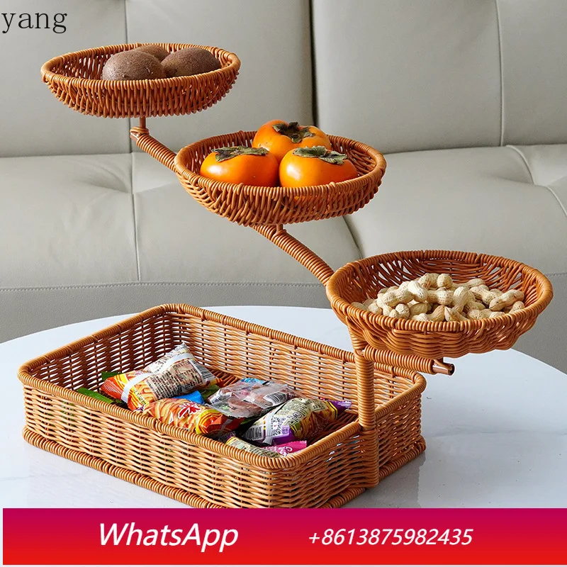 

LMM multi-layer fruit basket living room snack candy storage rack household afternoon tea imitation rattan braided tray