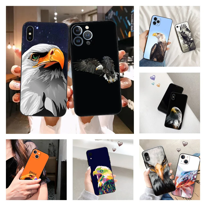 Black Matte Phone Case for iphone 16Pro 15 14 13 12 Mini 11 16 Pro Max 7 8 Plus X XS XR Power Eagle King Totem Soft Cover