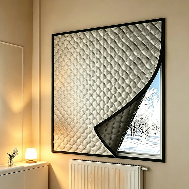 Graphene Thermal Window Curtain No Drill Self Adhesive Blackout Window Film Winter Cold Block Insulation Cover for Bedroom Home