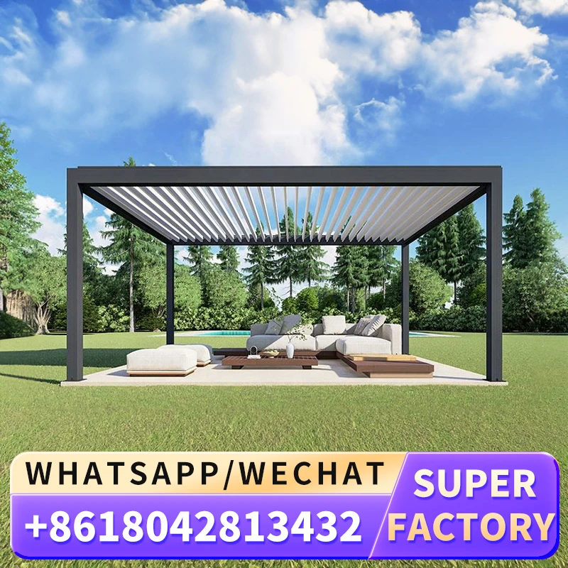 DIY Modern Pergola Motorized Louver Fancy Retractable pergola aluminium exterieur Louvered Roof Bioclimatic Pergola