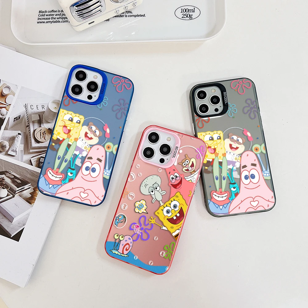 SpongeBob SquarePants Phone Case for OPPO A15 A17 A31 A37 A38 A55 A57 A58 A74 A76 A94 A98 4G 5G Candy Color TPU Hard PC Cover