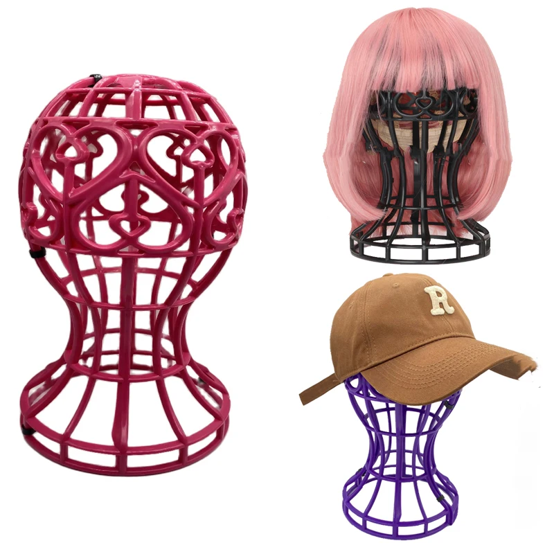 3 Colors Lantern Shape Plastic Wig Stand Hat Cap Holder Foldable Easy to Install Multi-Purpose Wig Head Stand Wig Accessories